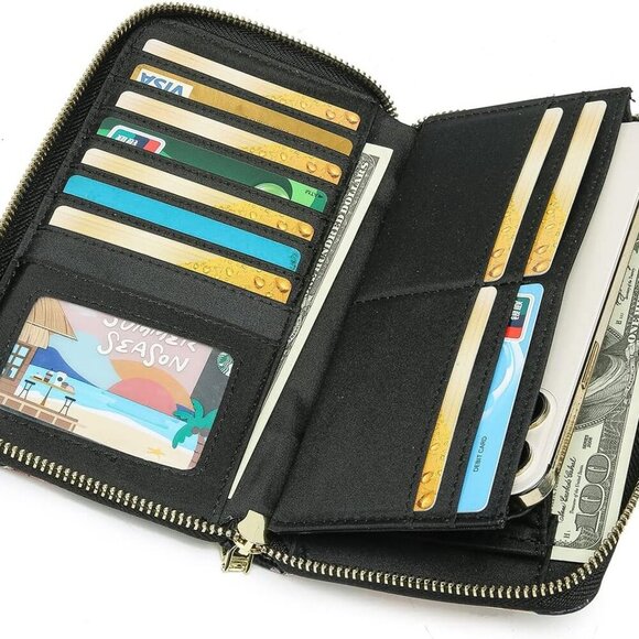 Women RFID Wallet Card Holder Slim Zipper Purse Coin ID Travel Clutch - Picture 2 of 9